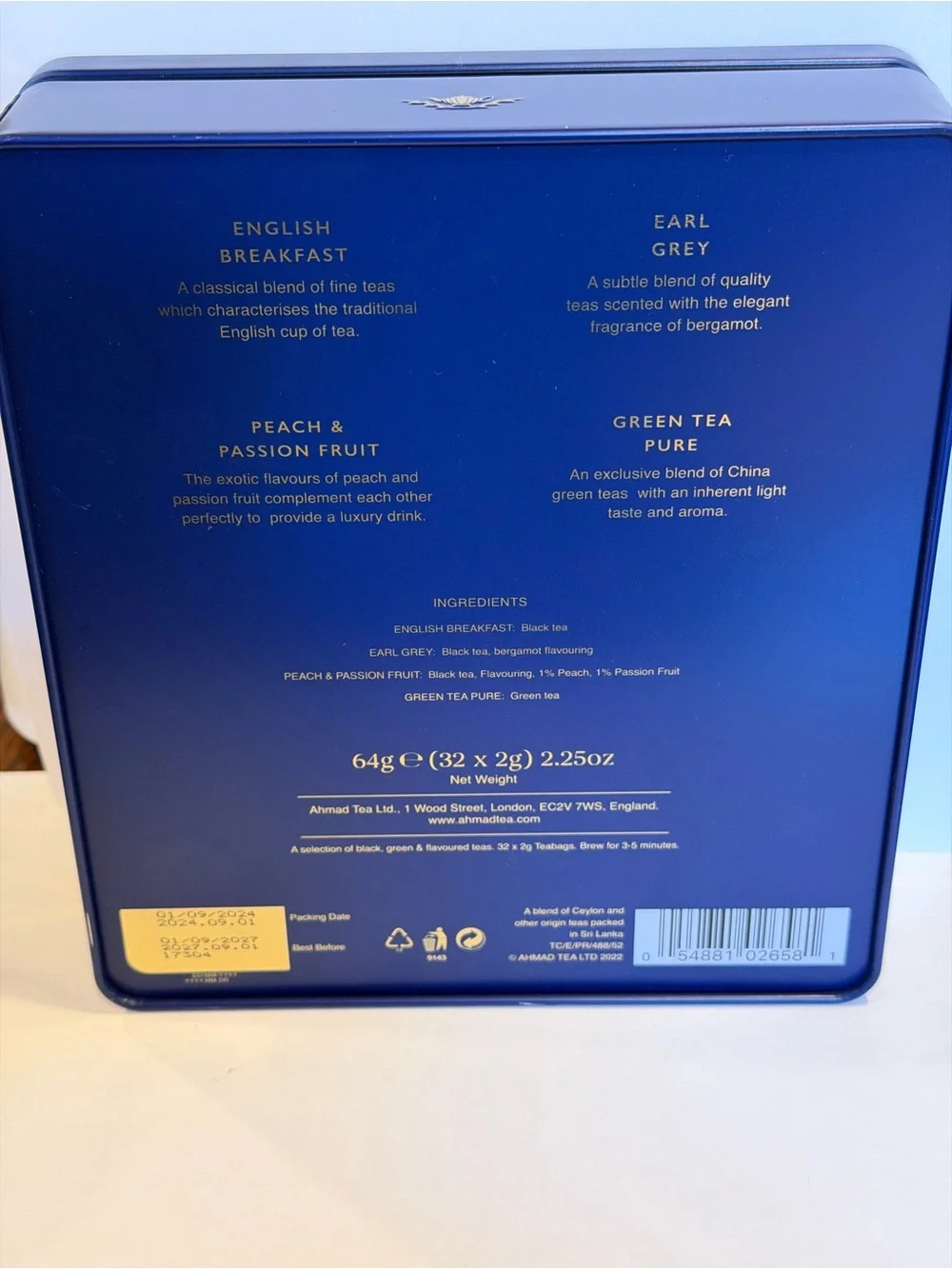 Limited Edition Queen Royal Tea Selection Blue and Gold Tin and Tea